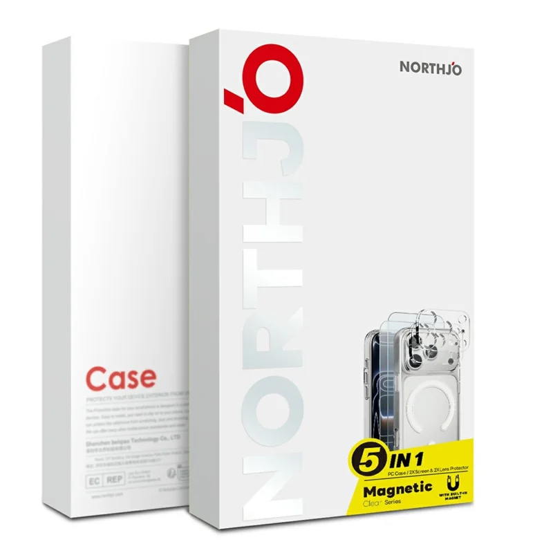 NORTHJO 5 in 1 Set for iPhone 17 Magnetic Case PC + TPU Phone Cover with 2 Front Screen Protector + 2 Lens Film - 5