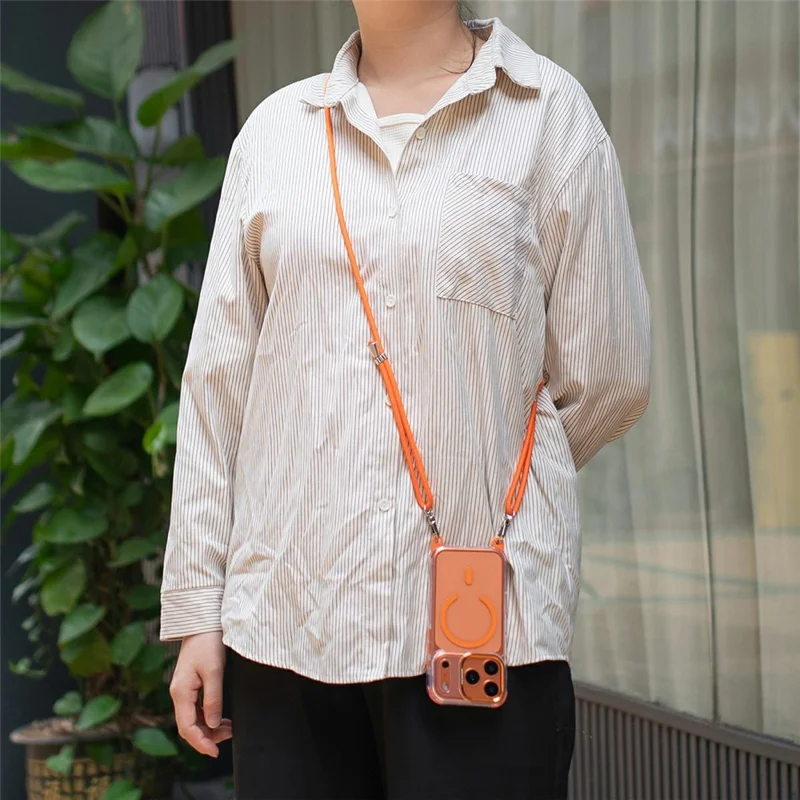 For iPhone 18 Pro / 17 Pro Clear Case Compatible with MagSafe Shockproof PC+TPU Phone Cover with 150cm Long Lanyard - Orange - 4