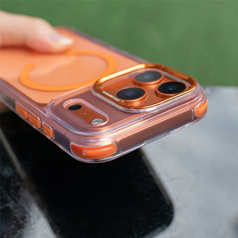 For iPhone 18 Pro / 17 Pro Clear Case Compatible with MagSafe Shockproof PC+TPU Phone Cover with 150cm Long Lanyard - Orange - 5