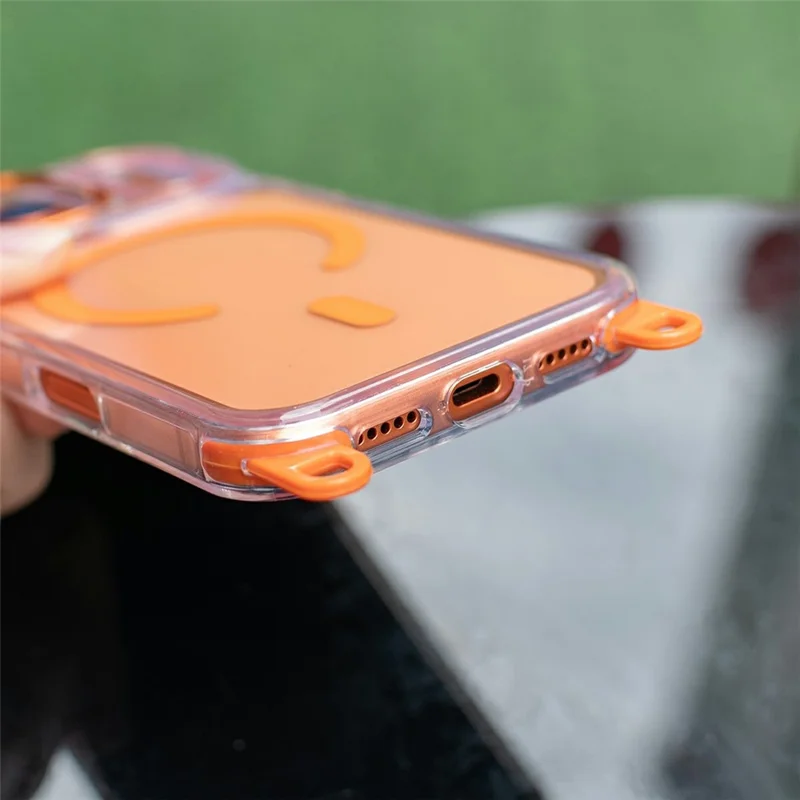 For iPhone 18 Pro / 17 Pro Clear Case Compatible with MagSafe Shockproof PC+TPU Phone Cover with 150cm Long Lanyard - Orange - 8
