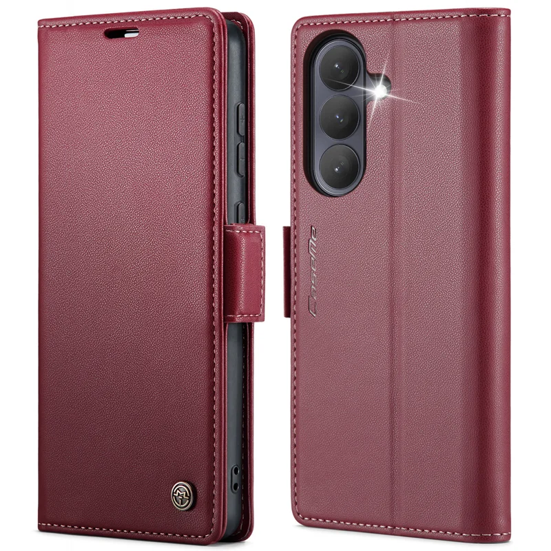 CASEME For Samsung Galaxy S26 Case 023 Series RFID Blocking Glossy Stand Phone Cover - Red - 1