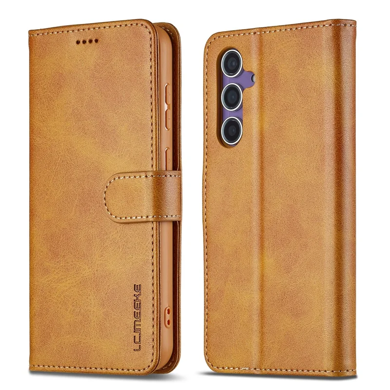LC.IMEEKE For Samsung Galaxy S26 Case Wallet Calf Texture Leather Phone Cover - Yellow - 1