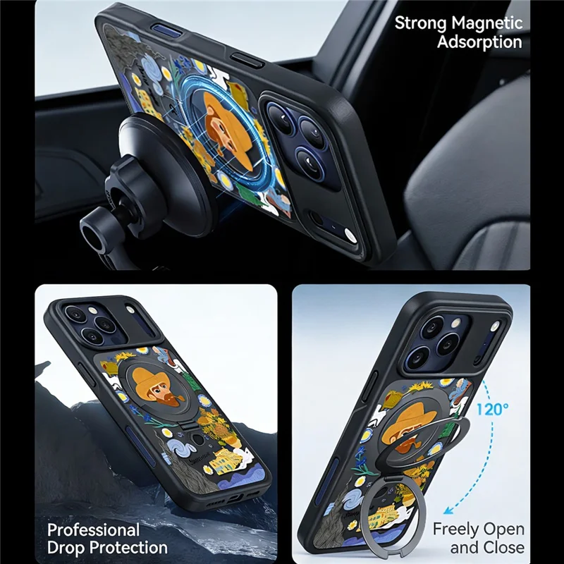 CASEKOO for iPhone 18 Pro / 17 Pro Magnetic Case Constellation Pattern Ring Kickstand Shockproof PC + TPU Phone Cover - Artist - 2