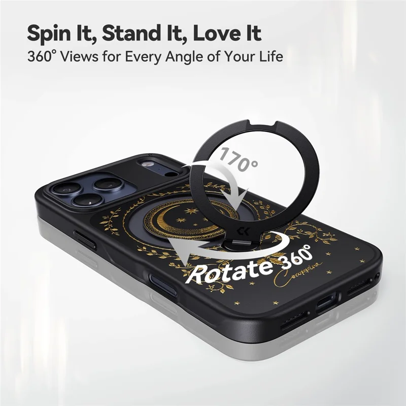 CASEKOO Tarot Series for iPhone 18 Pro Max / 17 Pro Max Magnetic Case Rotating Ring Kickstand PC + TPU Shockproof Cover - Tarot Vine Moon - 5