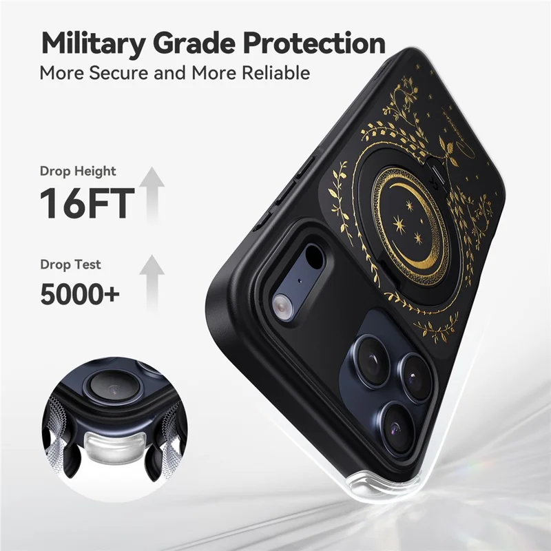 CASEKOO Tarot Series for iPhone 18 Pro / 17 Pro Magnetic Case Rotating Ring Kickstand PC + TPU Shockproof Cover - Tarot Vine Moon - 7