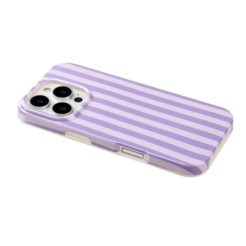 For iPhone 16 Pro Case IMD Stripe TPU Full Coverage Shockproof Phone Protective Cover - Purple - 5