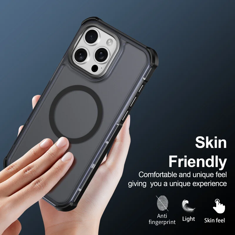 For iPhone 15 Pro Max Magnetic Case Electroplated Frame Skin-touch TPU+PC Phone Cover - Black - 6