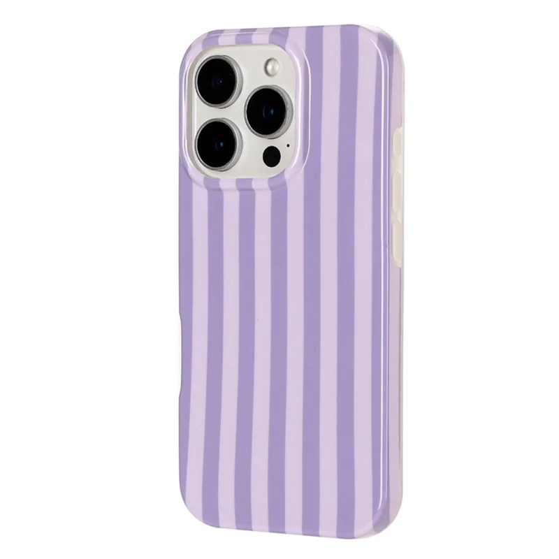 For iPhone 16 Pro Max Case IMD Stripe TPU Full Coverage Shockproof Phone Protective Cover - Purple - 3