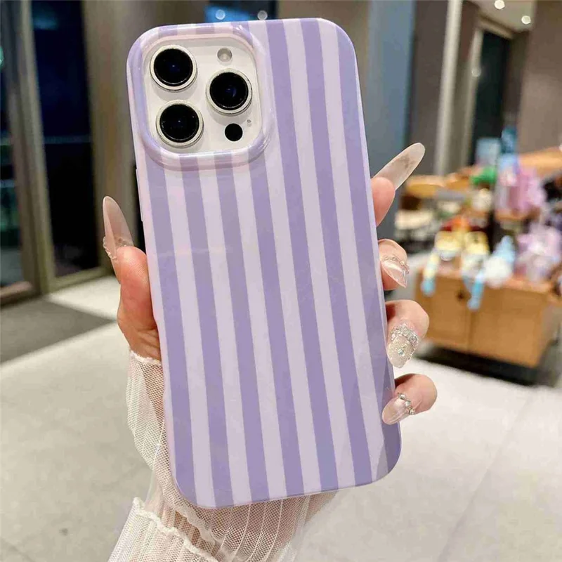 For iPhone 16 Pro Max Case IMD Stripe TPU Full Coverage Shockproof Phone Protective Cover - Purple - 6