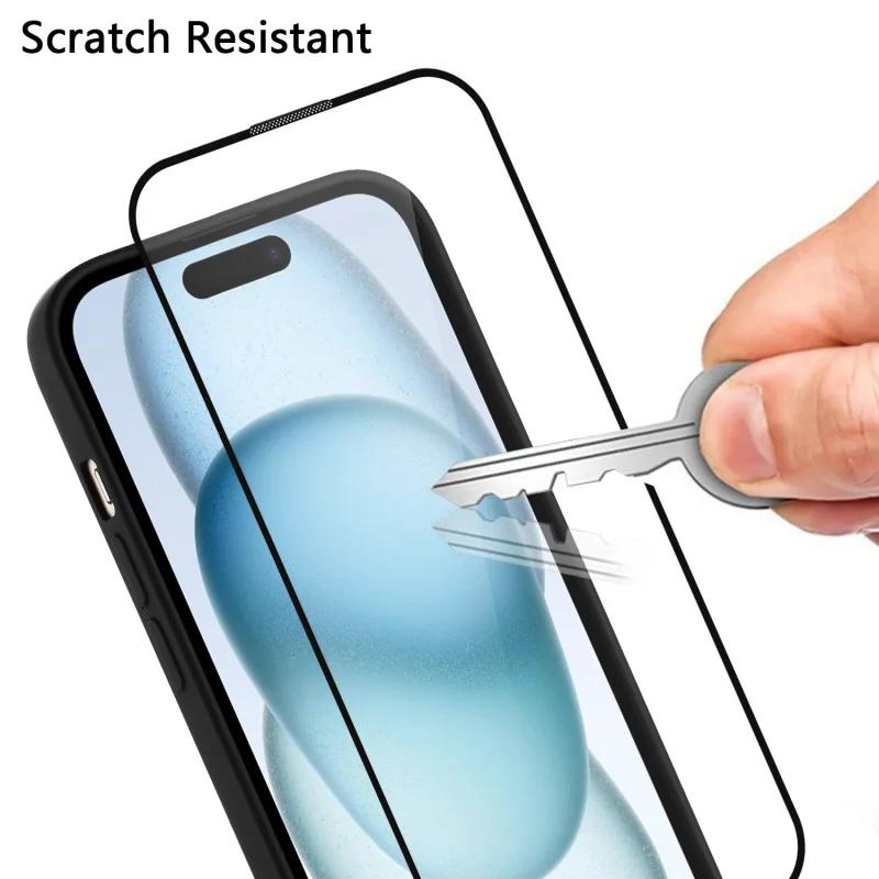 WANLONFENG for iPhone 15 Pro Max YS Series Case Kicktand Shockproof PC TPU Phone Cover with 2Pcs Tempered Glass Film - Black - 9
