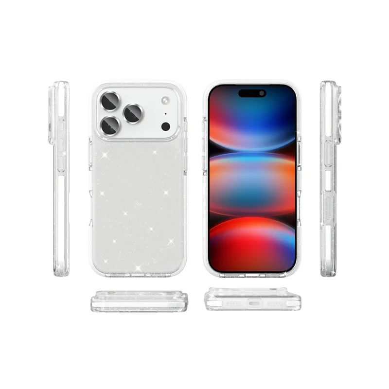 For iPhone 18 Pro Max Glitter Case PC Back TPU+TPE Frame Bling Sparkle Shockproof Cover - 12
