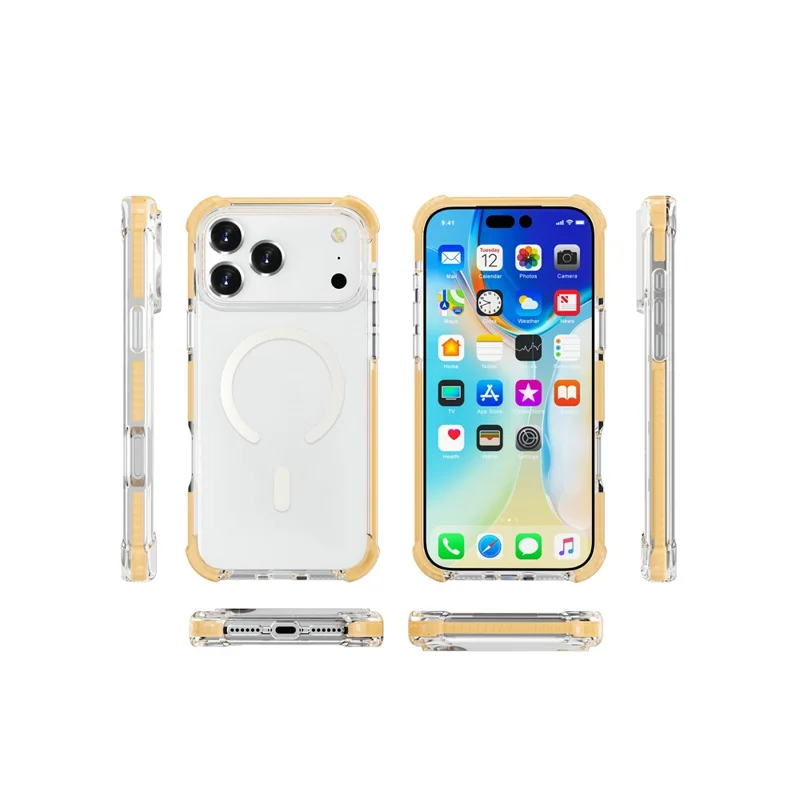 For iPhone 18 Pro Max Case Compatible with MagSafe Reinforced Corners TPU + Acrylic + TPE Phone Cover - Yellow - 8