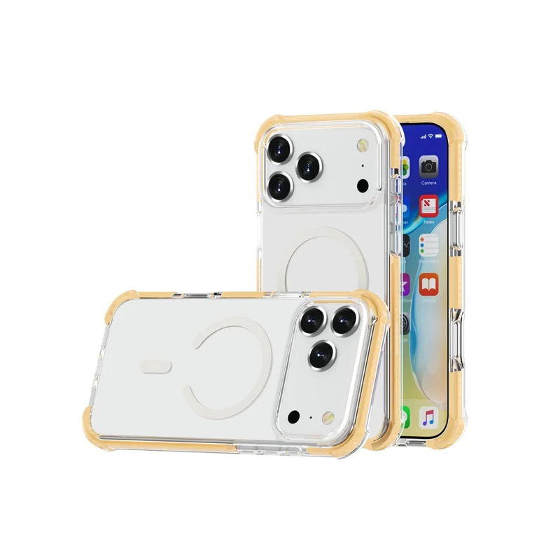 For iPhone 18 Pro Case Compatible with MagSafe Reinforced Corners TPU + Acrylic + TPE Phone Cover - Yellow - 2