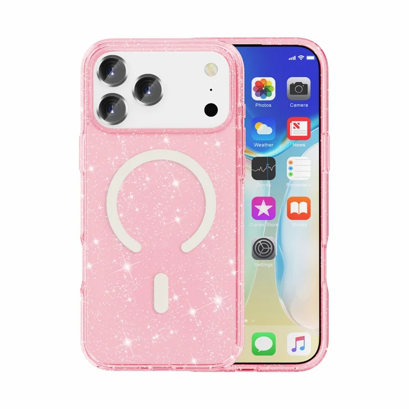 For iPhone 18 Pro Magnetic Case Glitter Powder PC + TPU Phone Cover - Pink - 5