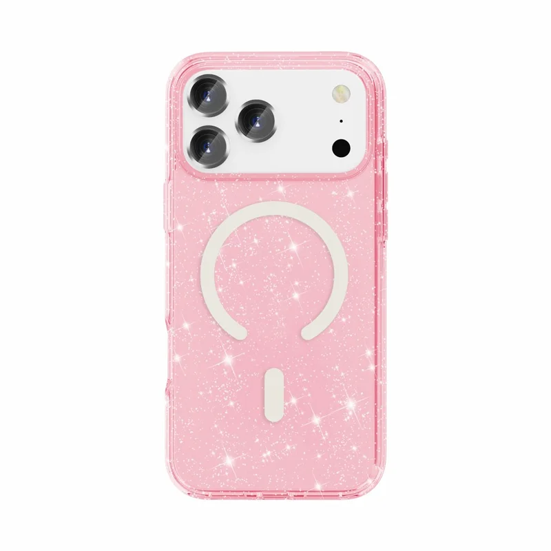 For iPhone 18 Pro Magnetic Case Glitter Powder PC + TPU Phone Cover - Pink - 6