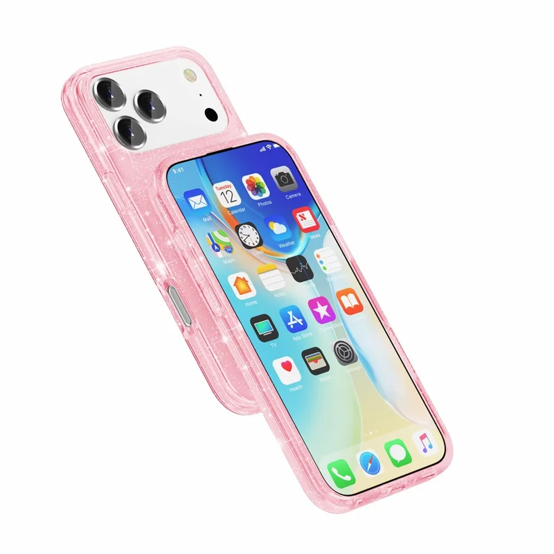 For iPhone 18 Pro Magnetic Case Glitter Powder PC + TPU Phone Cover - Pink - 8