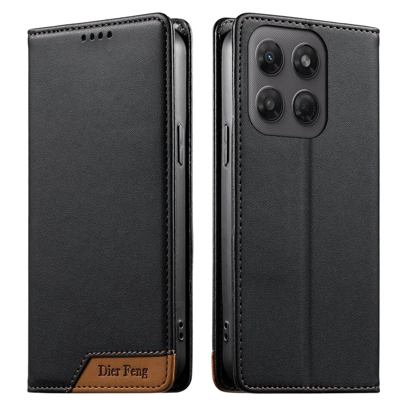DIERFENG DF-018 for Motorola Edge 70 Fusion+ 5G / 70 Fusion 5G Case RFID Blocking Wallet Leather Phone Cover with Color Splicing Logo Corner - Black - 1