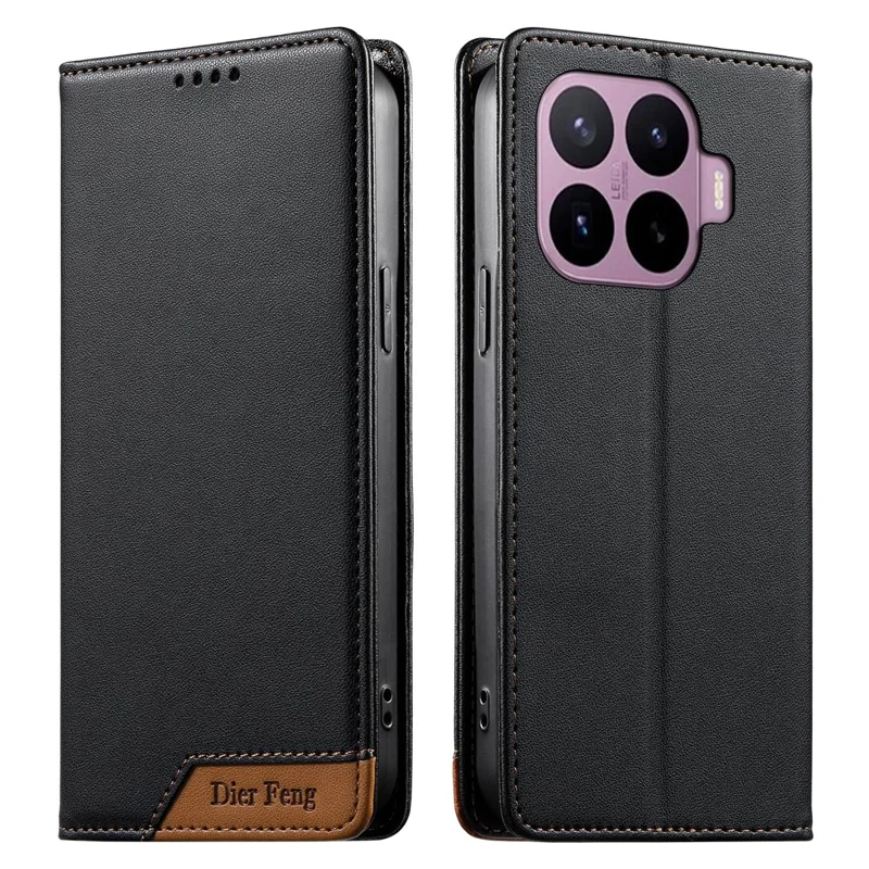 DIERFENG DF-018 for Xiaomi 17T Case RFID Blocking Wallet Leather Phone Cover with Color Splicing Logo Corner - Black - 1
