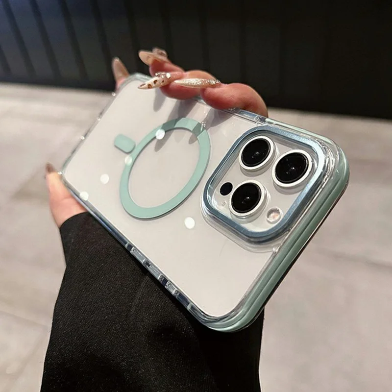 For iPhone 15 Pro Max Magnetic Case Clear PC TPU TPE Shockproof Cover Compatible with MagSafe - Dark Blue - 3