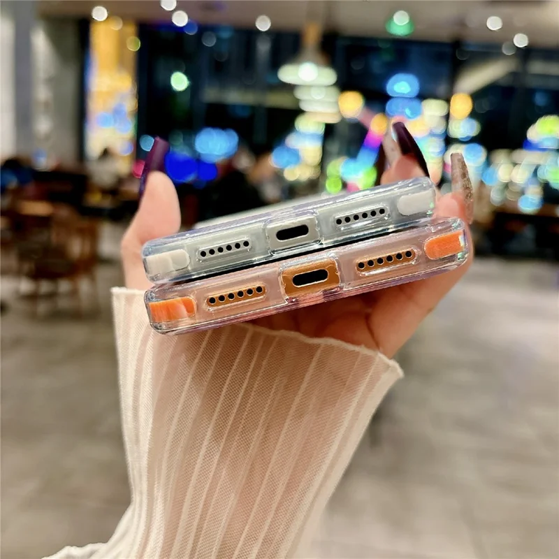 For iPhone 16 Pro Magnetic Case Clear PC TPU TPE Shockproof Cover Compatible with MagSafe - Orange - 5