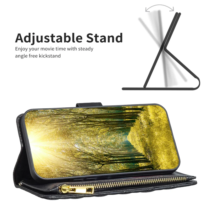 BINFEN COLOR for iPhone Air BF Style-15 Leather Case Zipper Pocket Rhombus Phone Cover - Black - 5