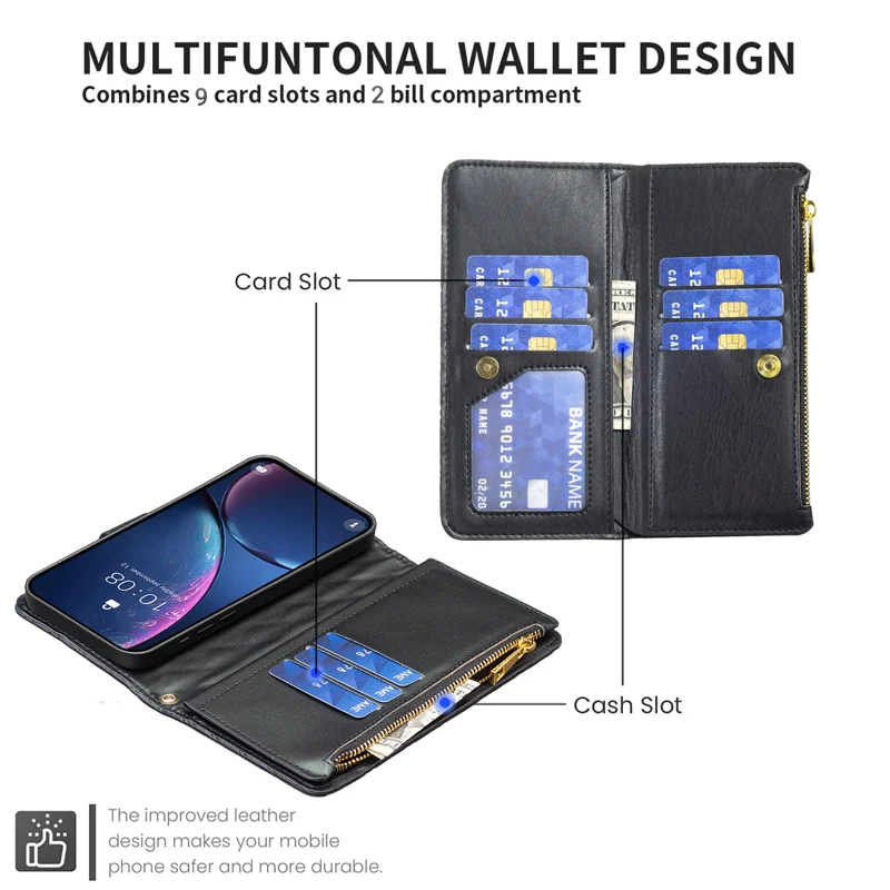 BINFEN COLOR for iPhone Air BF Style-15 Leather Case Zipper Pocket Rhombus Phone Cover - Black - 6