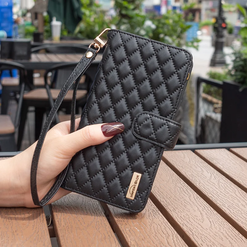 BINFEN COLOR for iPhone Air BF Style-15 Leather Case Zipper Pocket Rhombus Phone Cover - Black - 8