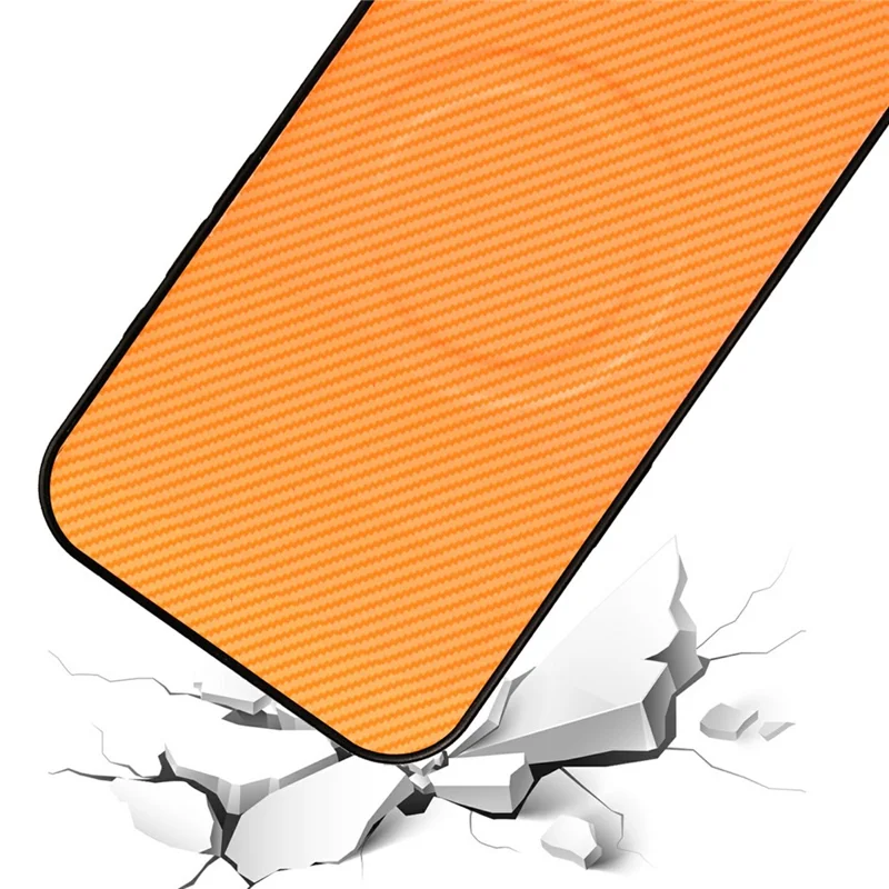 For iPhone 16 Pro Case Carbon Fiber Texture Leather Coated TPU PC Phone Cover with Metal Ring for Magnetic Car Mount - Orange - 5