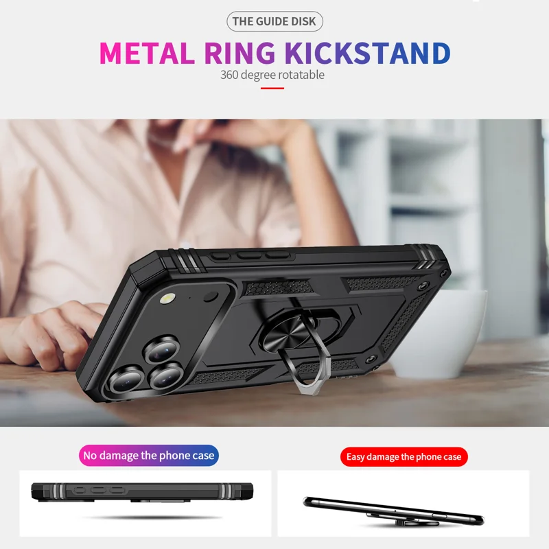 For iPhone 18 Pro Max Case PC + TPU Phone Cover with Kickstand - Black - 7
