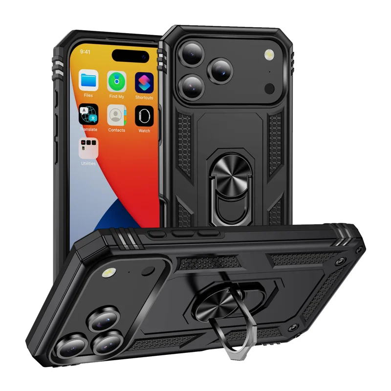 For iPhone 18 Pro Case PC + TPU Phone Cover with Kickstand - Black - 1