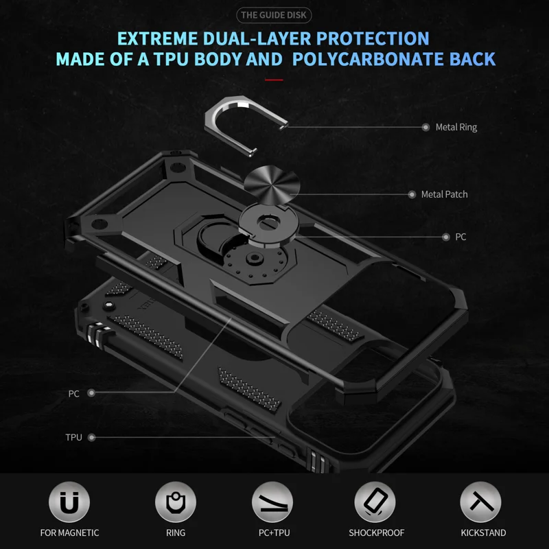 For iPhone 18 Pro Case PC + TPU Phone Cover with Kickstand - Black - 2