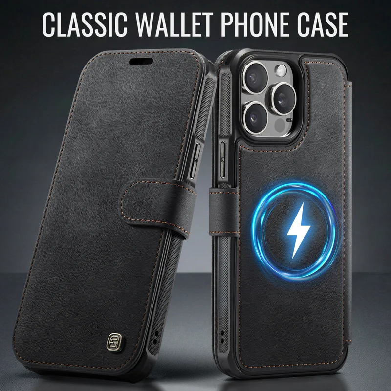 AUTSPACE for iPhone 15 Pro A15 Case RFID Blocking Wallet Leather Magnetic Phone Cover - Black - 12