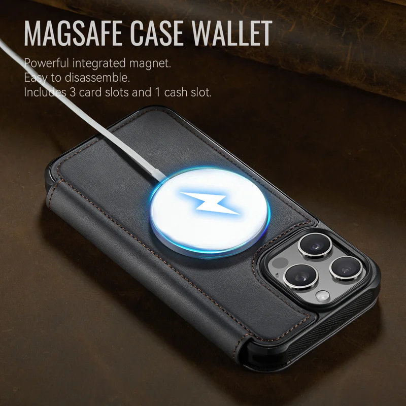 CASEME for iPhone 16 Pro Max Case 053 Magnetic RFID Blocking Wallet Flip Leather Phone Cover - Black - 4