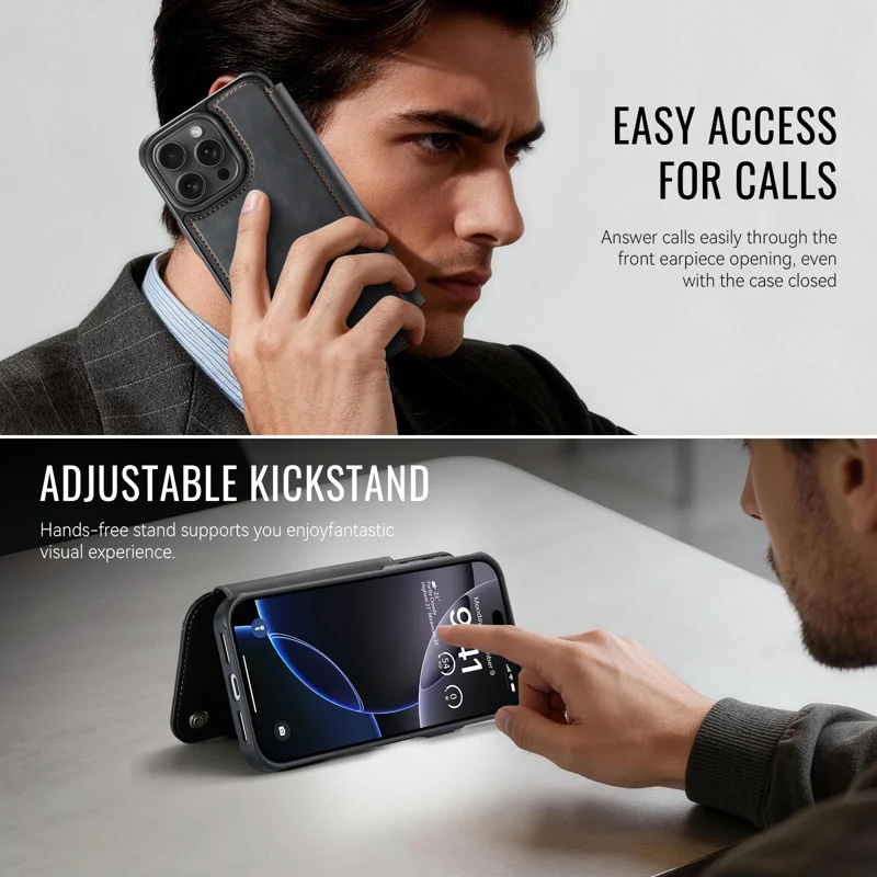 CASEME for iPhone 16 Pro Max Case 053 Magnetic RFID Blocking Wallet Flip Leather Phone Cover - Black - 6