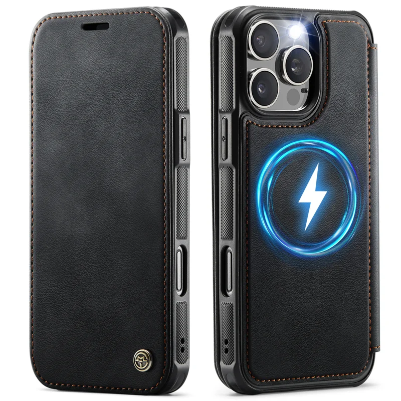 CASEME for iPhone 16 Pro Case 053 Magnetic RFID Blocking Wallet Flip Leather Phone Cover - Black - 1