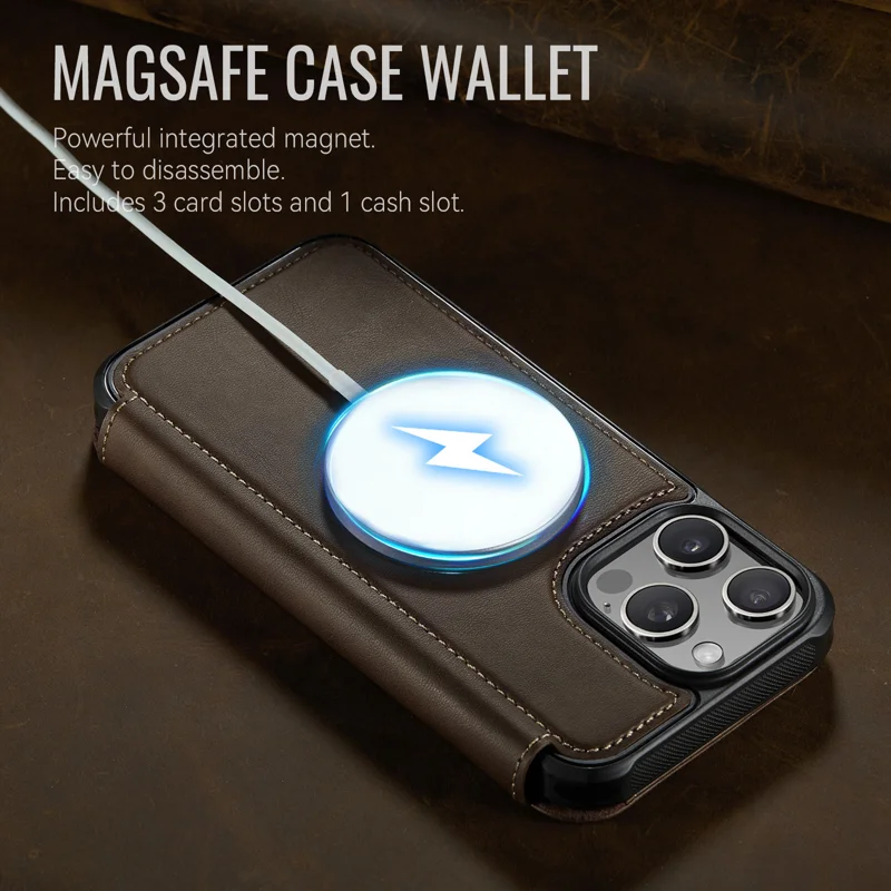 CASEME for iPhone 15 Pro Case 053 Magnetic RFID Blocking Wallet Flip Leather Phone Cover - Coffee - 4