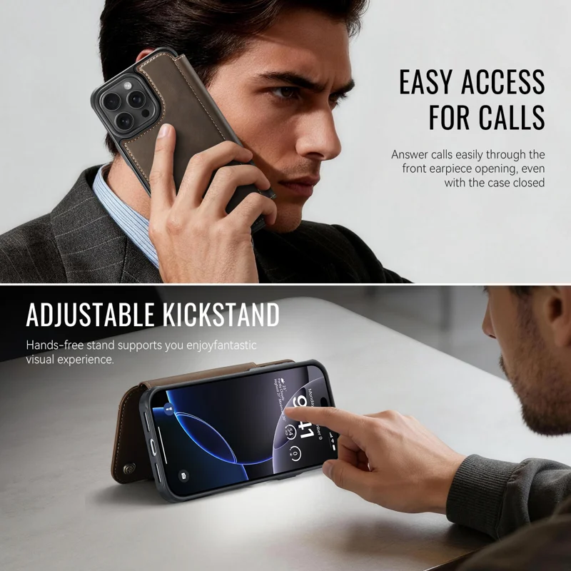 CASEME for iPhone 15 Pro Case 053 Magnetic RFID Blocking Wallet Flip Leather Phone Cover - Coffee - 6