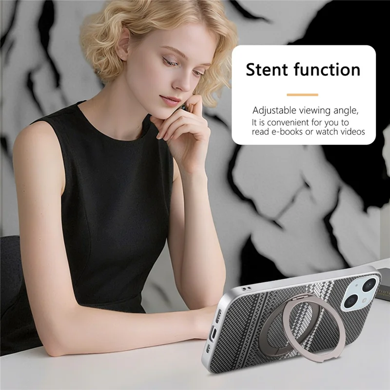 For iPhone 15 Case Magnetic Kickstand PU Leather + PC + TPU Gradient Phone Cover - Black - 9