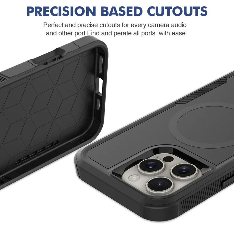 For iPhone 16 Pro Magnetic Case Dual Layer PC TPU Shockproof Phone Cover - Black - 6