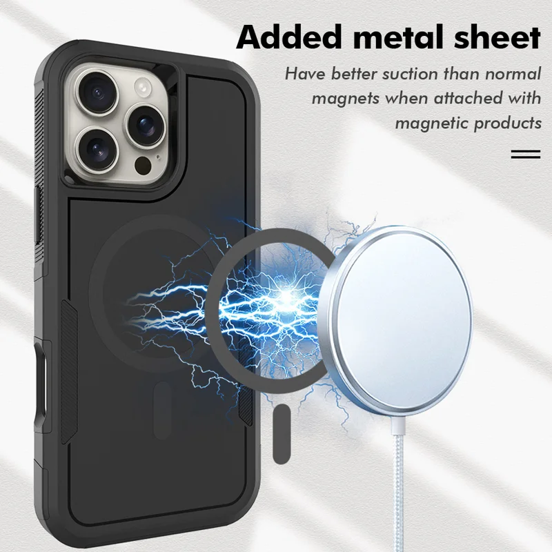 For iPhone 16 Pro Magnetic Case Dual Layer PC TPU Shockproof Phone Cover - Black - 7