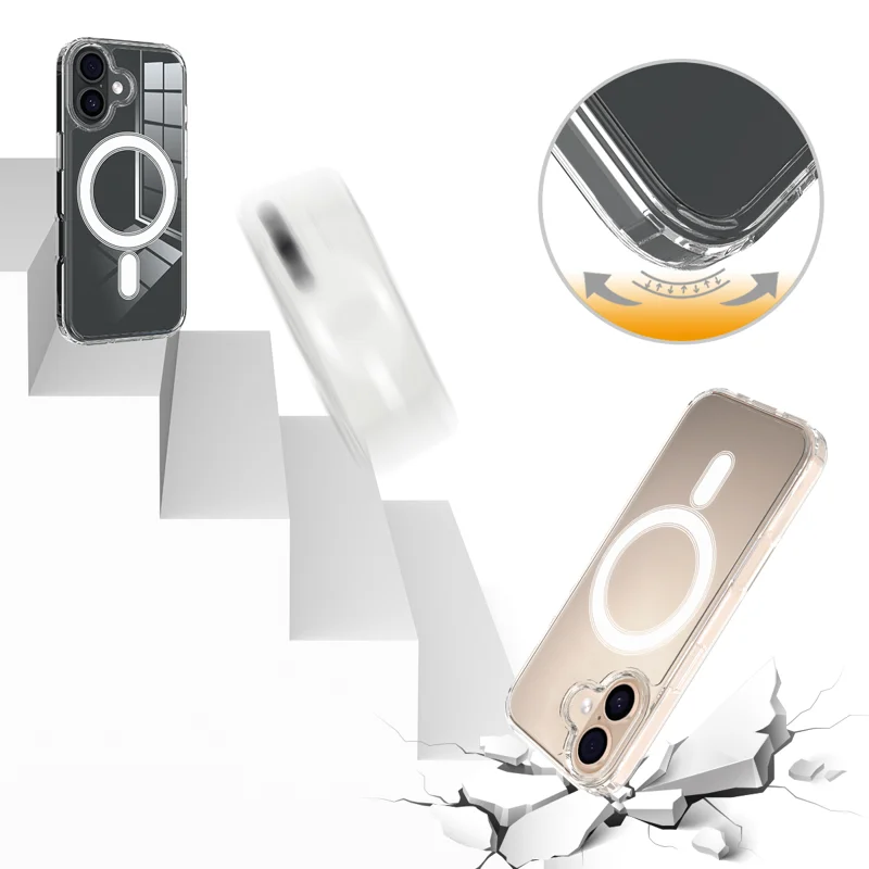 For iPhone 18 Clear Phone Magnetic Case TPU + Acrylic Back Cover - Clear - 8