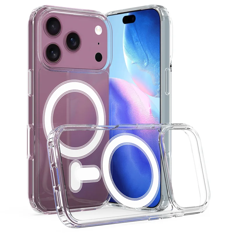 For iPhone 18 Pro Clear Phone Magnetic Case TPU + Acrylic Back Cover - Clear - 1