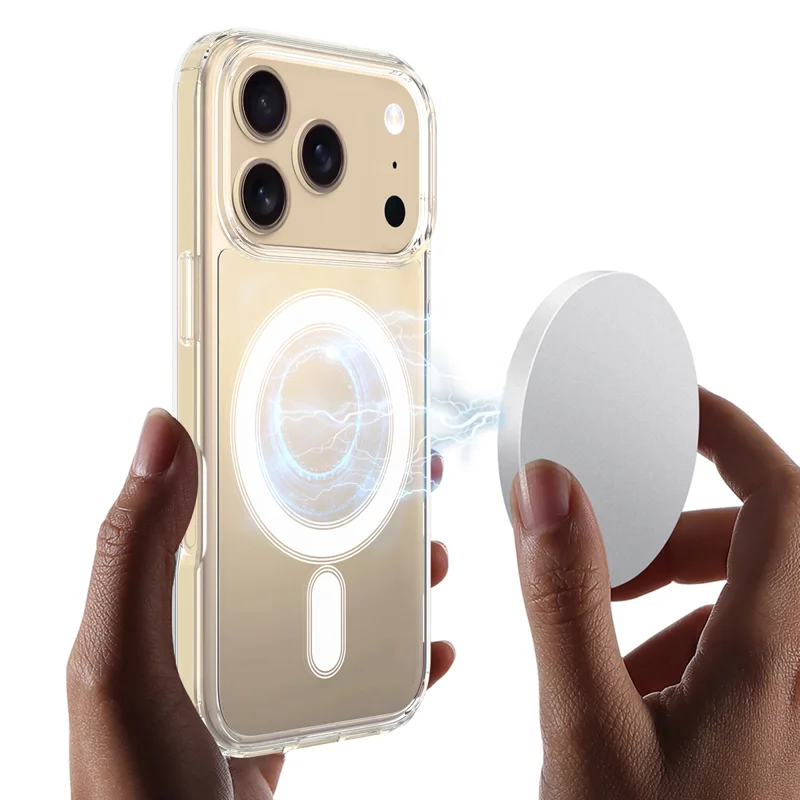 For iPhone 18 Pro Clear Phone Magnetic Case TPU + Acrylic Back Cover - Clear - 5