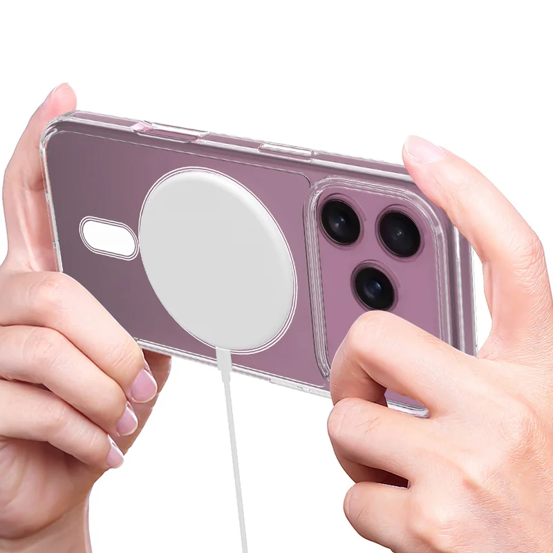 For iPhone 18 Pro Clear Phone Magnetic Case TPU + Acrylic Back Cover - Clear - 6