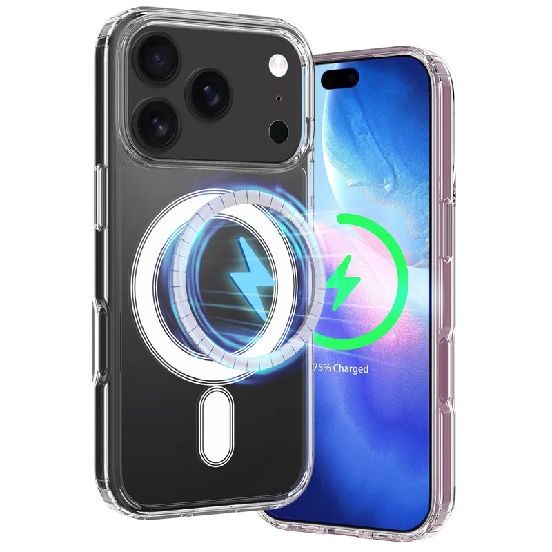For iPhone 18 Pro Clear Phone Magnetic Case TPU + Acrylic Back Cover - Clear - 7