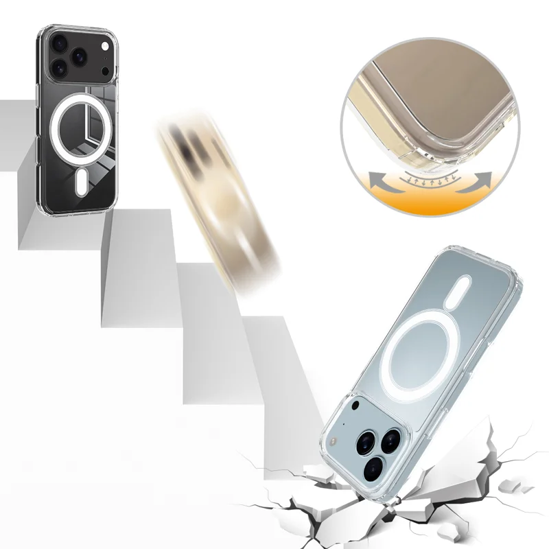 For iPhone 18 Pro Clear Phone Magnetic Case TPU + Acrylic Back Cover - Clear - 8