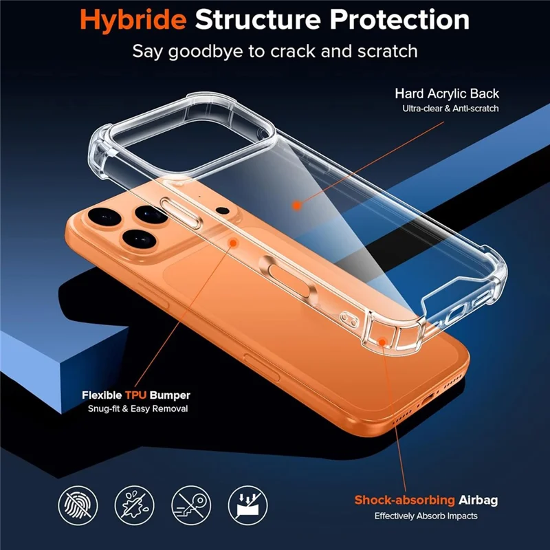 For iPhone 18 Pro Max Case Military Grade Drop Protection Acrylic + TPU Phone Cover - Transparent - 4
