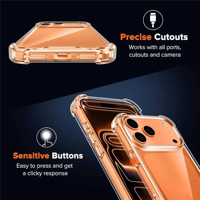 For iPhone 18 Pro Max Case Military Grade Drop Protection Acrylic + TPU Phone Cover - Transparent - 7