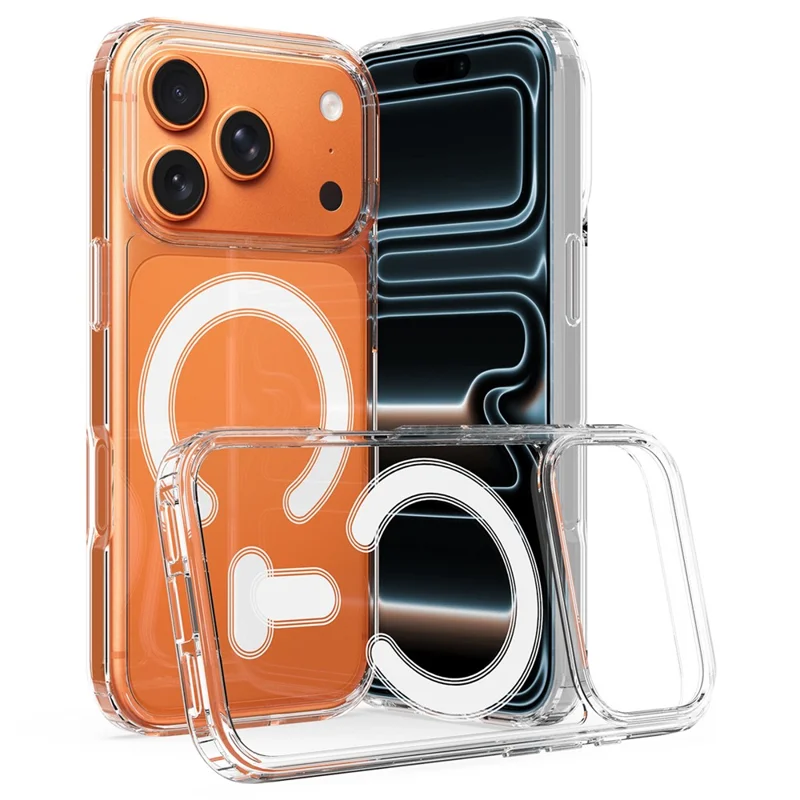 For iPhone 18 Pro C-shaped Magnetic Case TPU + Acrylic Clear Phone Back Cover - Transparent - 1