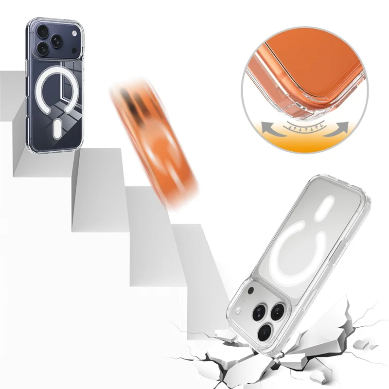For iPhone 18 Pro C-shaped Magnetic Case TPU + Acrylic Clear Phone Back Cover - Transparent - 4